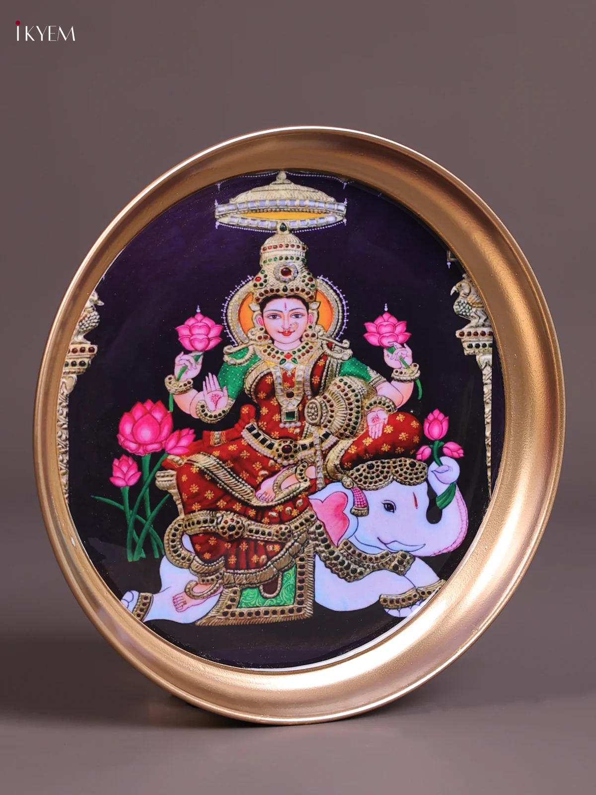 Gaja Lakshmi - Printed Brass Coated Plate Red & Black - 8 inch - Image 3