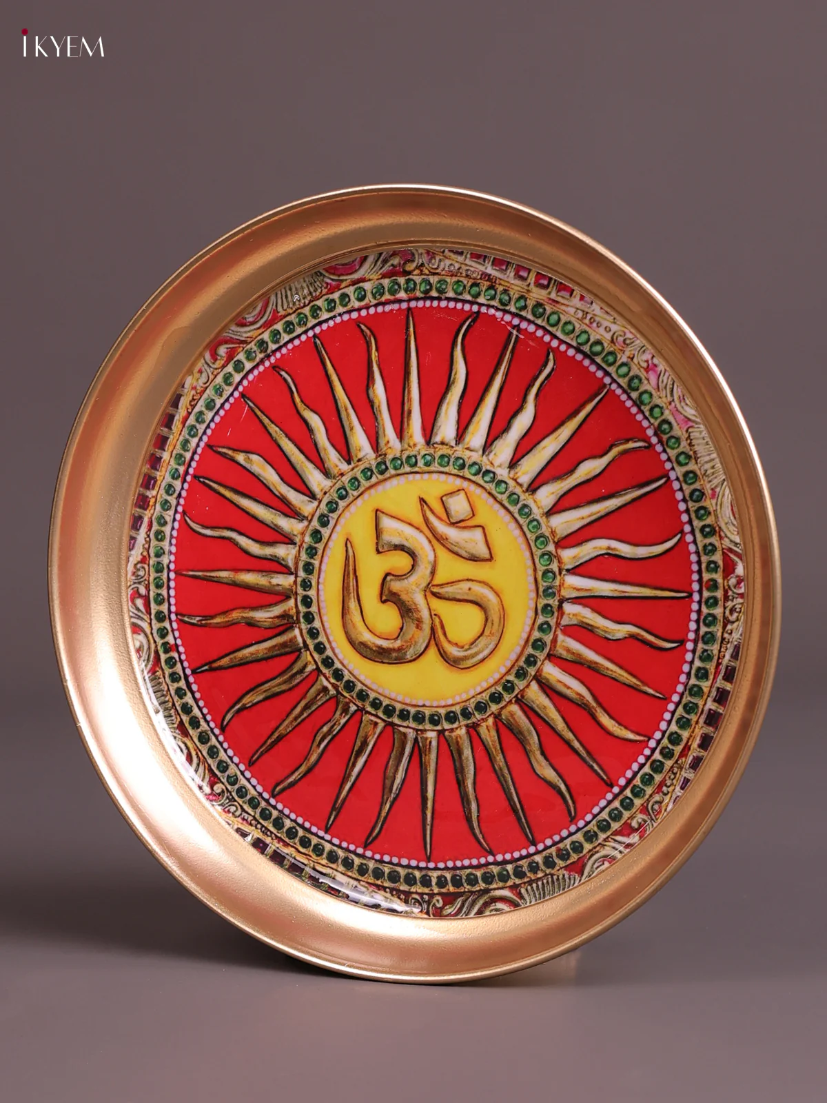 Om - Sun - Printed Brass Coated Plate Red - 8 inch - Image 2