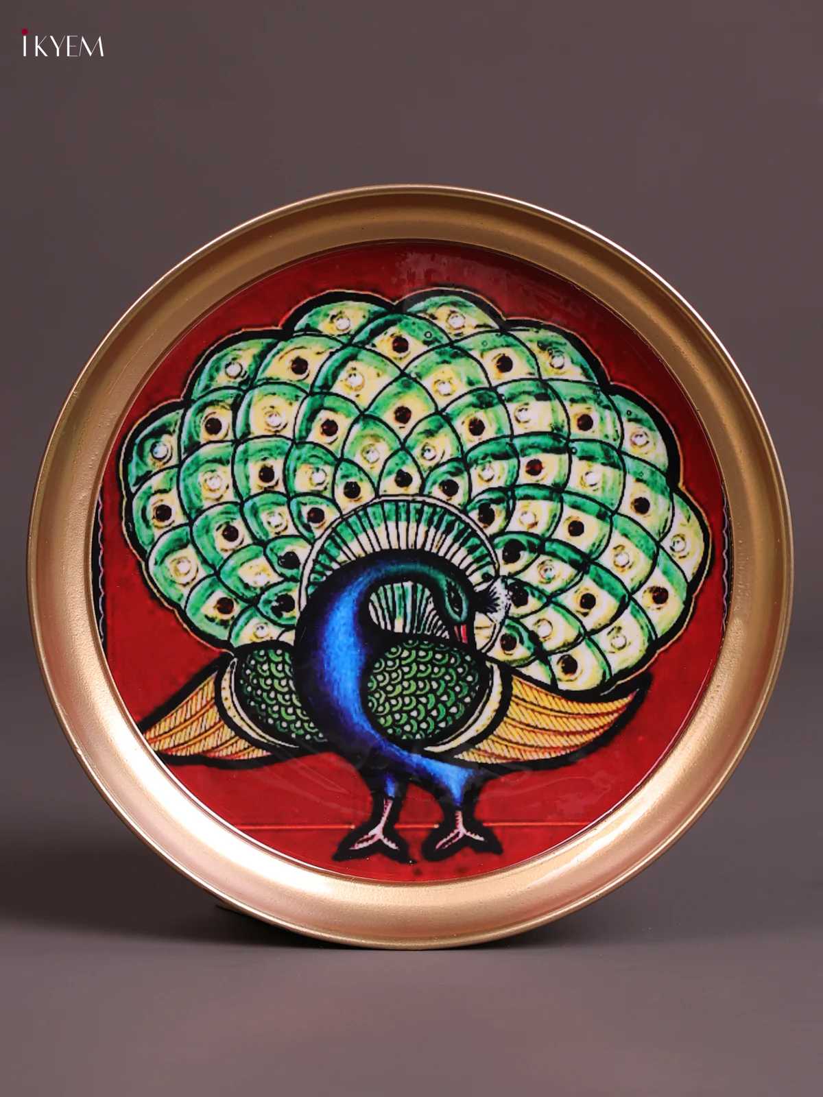 Peacock - Printed Brass Coated Plate Maroon - 8 inch