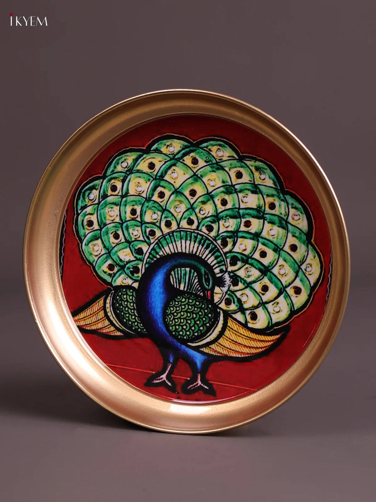 Peacock - Printed Brass Coated Plate Maroon - 8 inch - Image 2