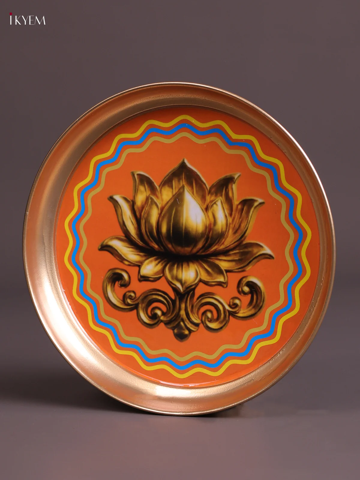 Lotus - Printed Brass Coated Plate Orange & Golden - 8 inch - Image 2