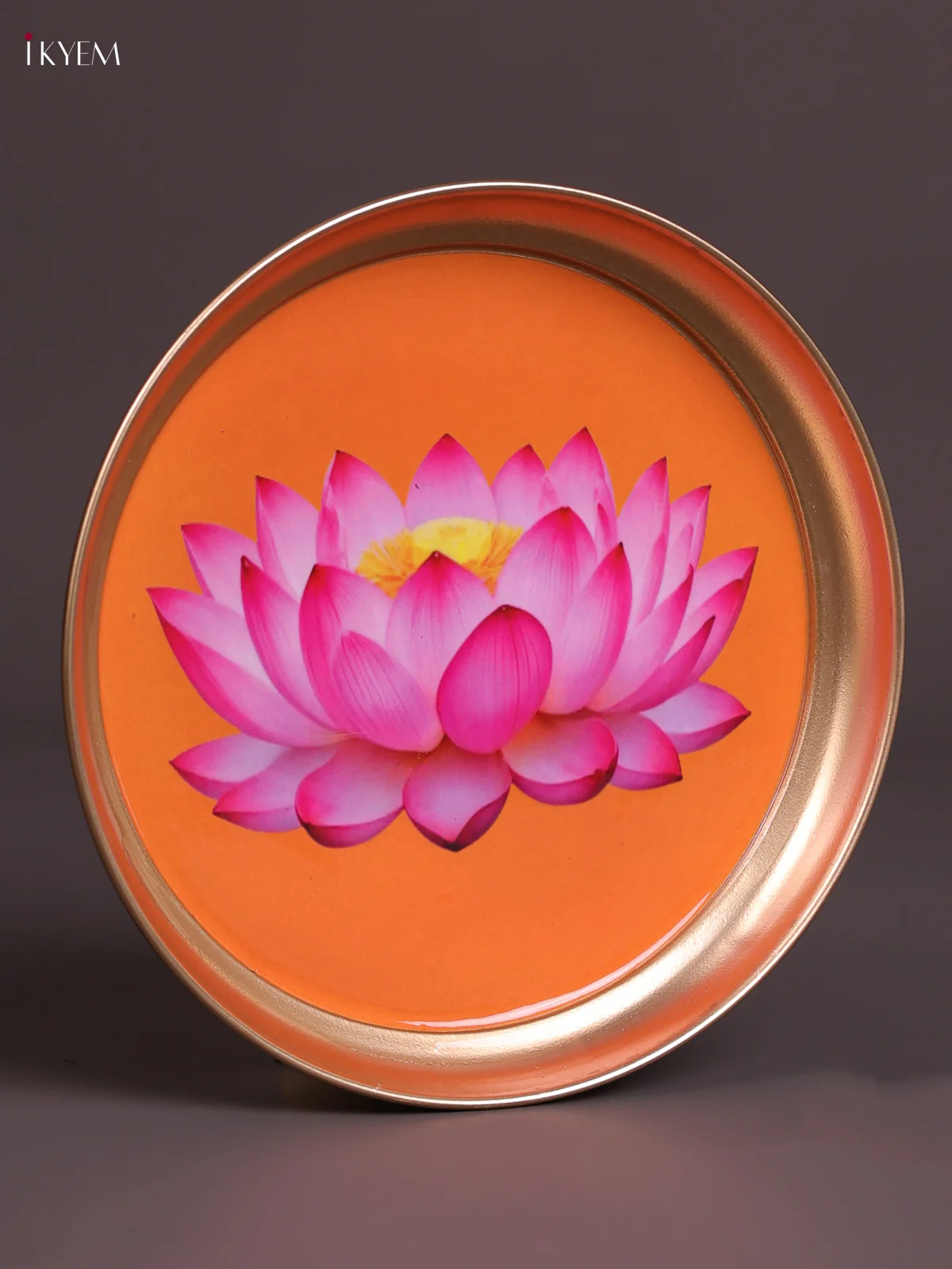 Lotus - Printed Brass Coated Plate Pink & Orange - 8 inch - Image 2