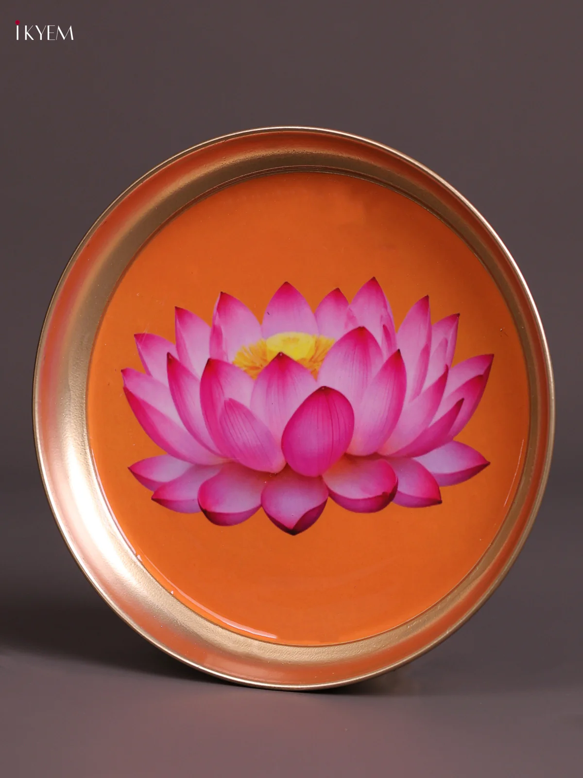 Lotus - Printed Brass Coated Plate Pink & Orange - 8 inch - Image 3