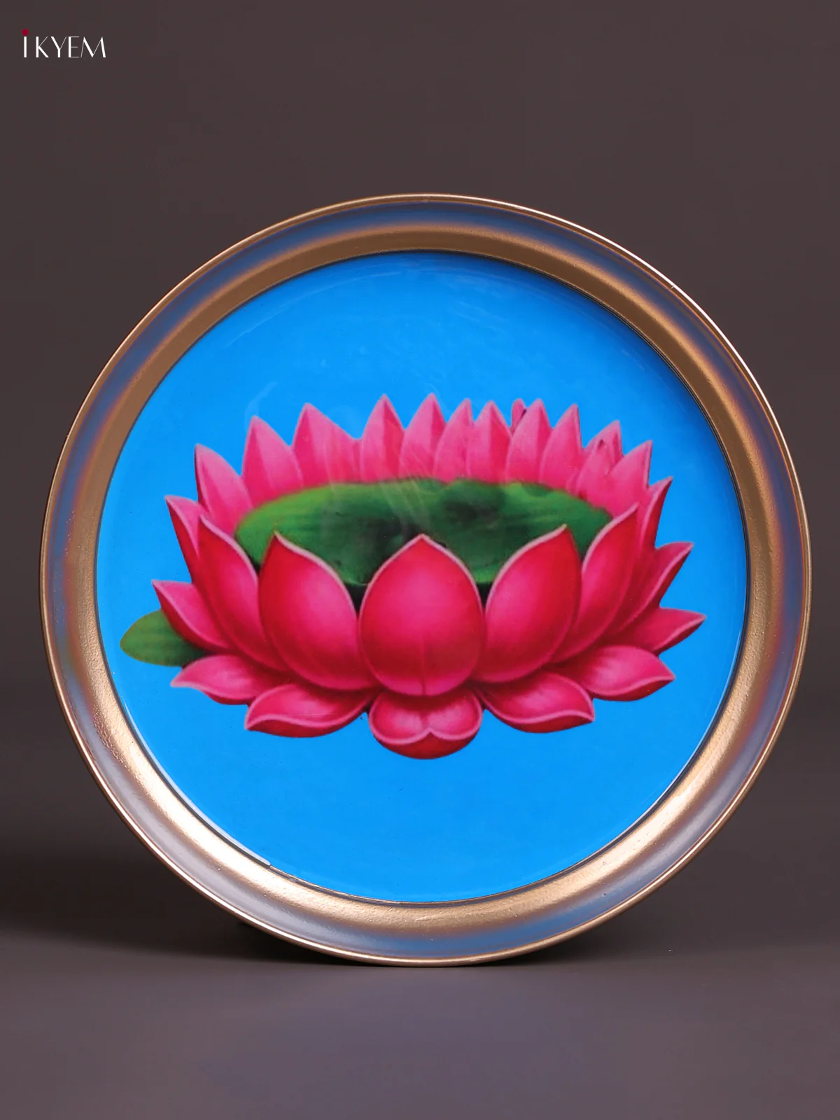 Lotus - Printed Brass Coated Plate Blue & Green - 8 inch