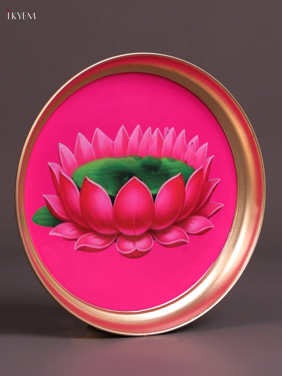 Lotus - Printed Brass Coated Plate Pink & Green - 8 inch - Image 3