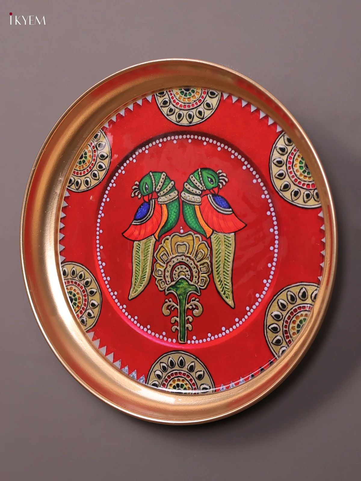 Twin Parrot - Printed Brass Coated Plate With Hook Red - 8 inch - Image 3