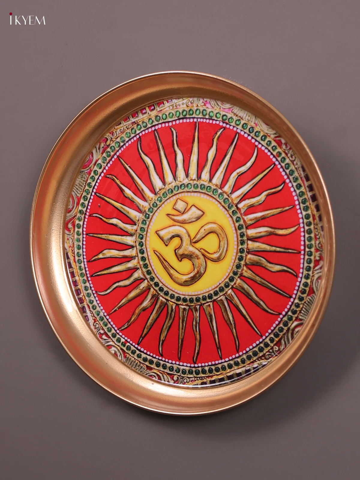 Om- Sun - Printed Brass Coated Plate With Hook Red - 8 inch - Image 3