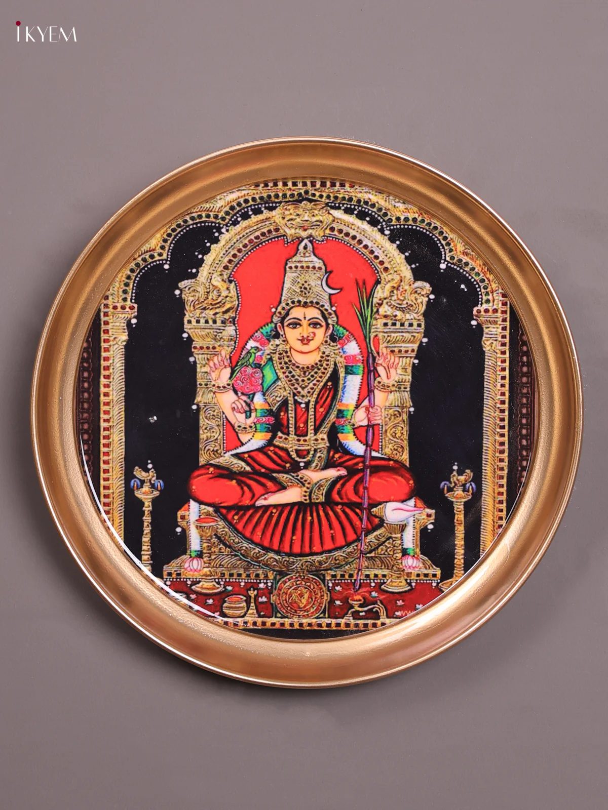 Kamatchi - Printed Brass Coated Plate With Hook Black - 8 inch