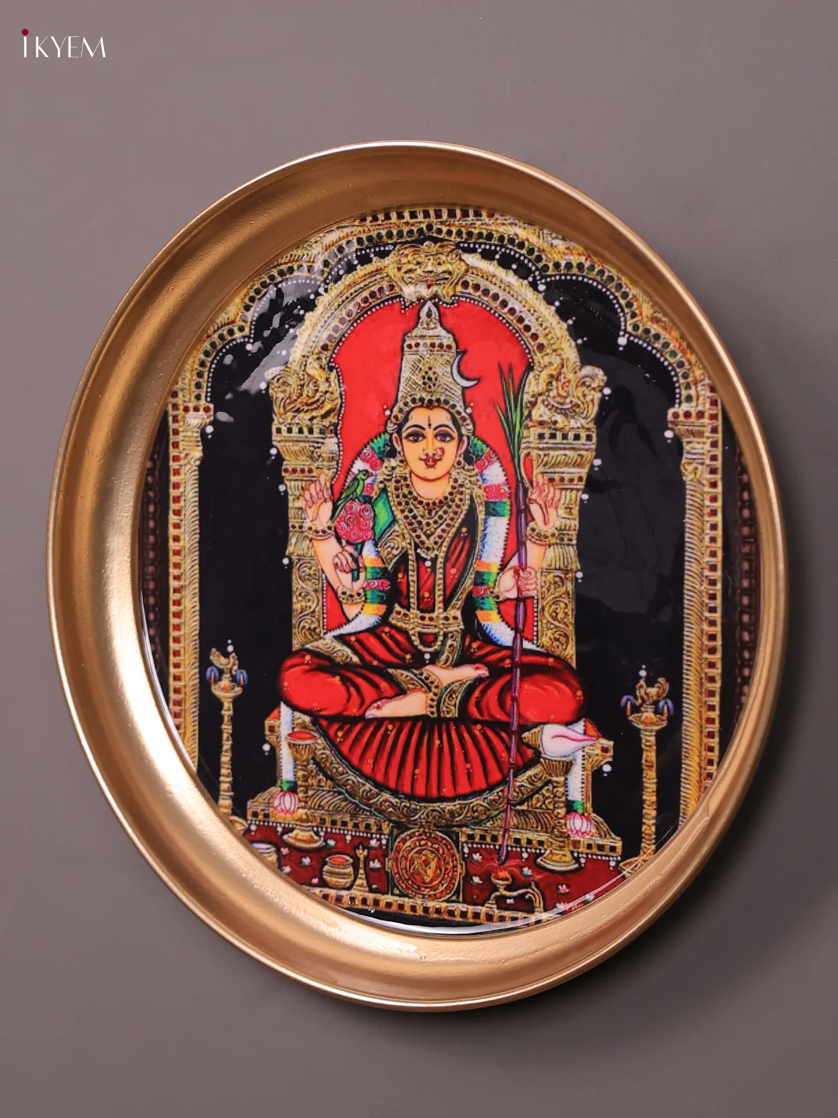 Kamatchi - Printed Brass Coated Plate With Hook Black - 8 inch - Image 3