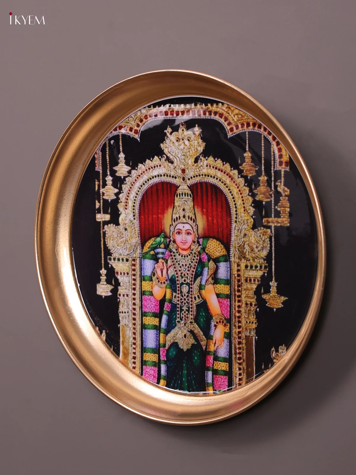 Meenakshi - Printed Brass Coated Plate With Hook Green - 8 inch - Image 3