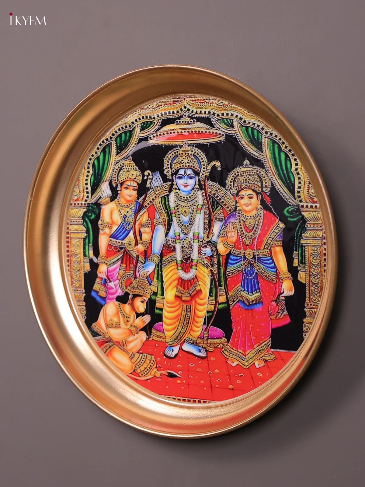 Ram Darbar - Printed Brass Coated Plate With Hook Red - 8 inch - Image 3