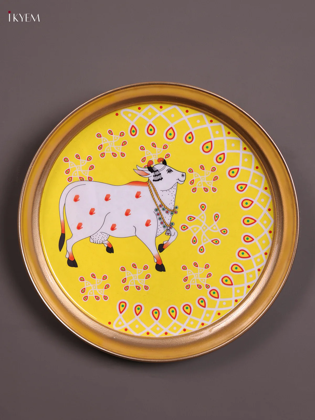 Cow - Printed Brass Coated Plate With Hook Yellow - 8 inch