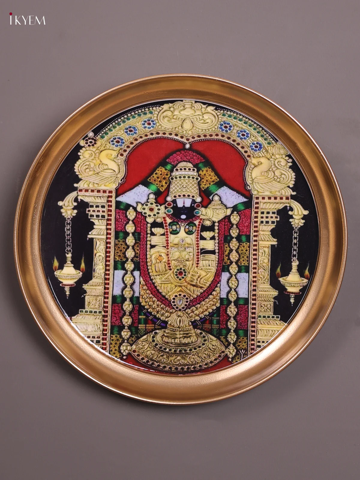 Balaji - Printed Brass Coated Plate With Hook Maroon - 8 inch