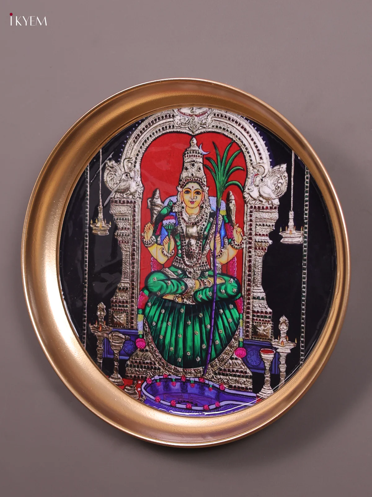 Meenakshi - Printed Brass Coated Plate With Hook Green - 8 inch - Image 3