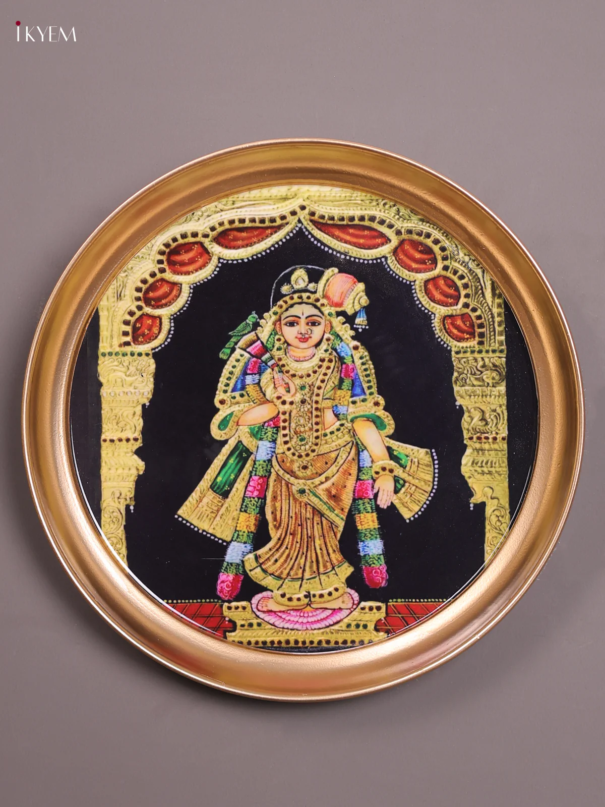 Aandal - Printed Brass Coated Plate With Hook Black - 8 inch
