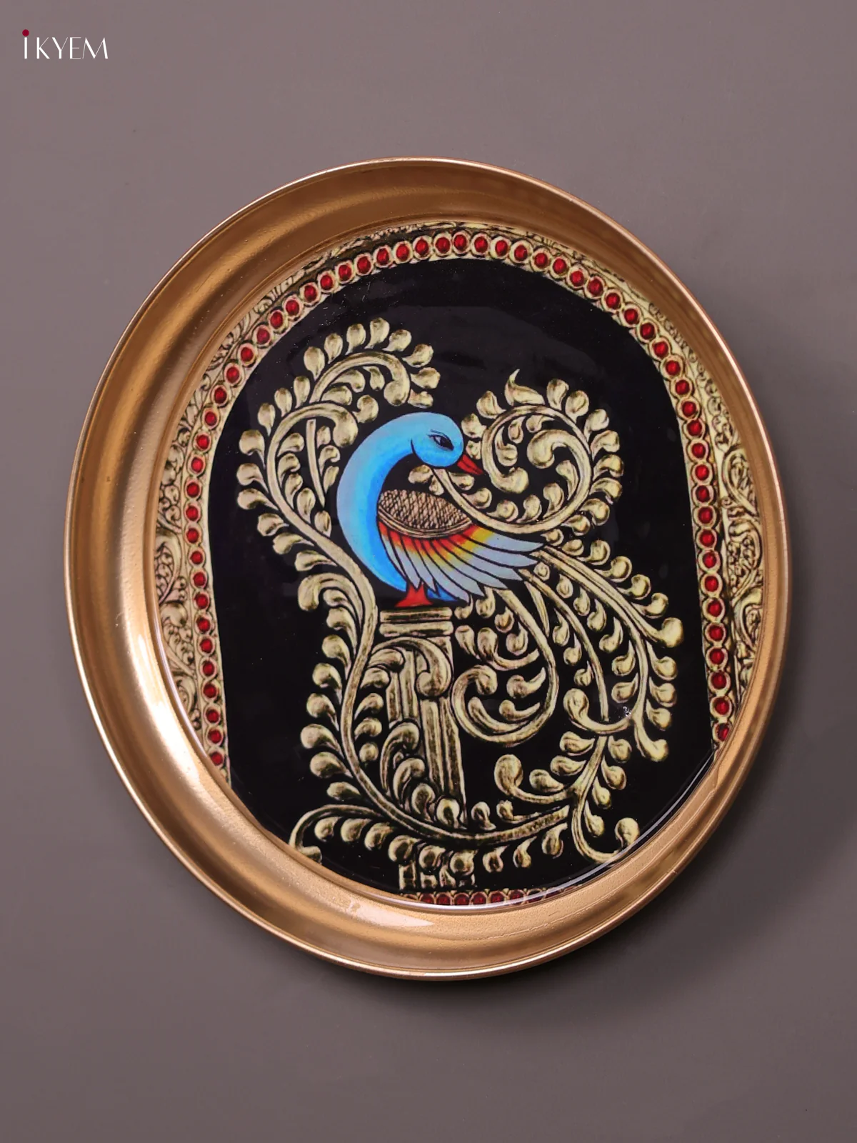 Peacock - Printed Brass Coated Plate With Hook Black - 8 inch - Image 3
