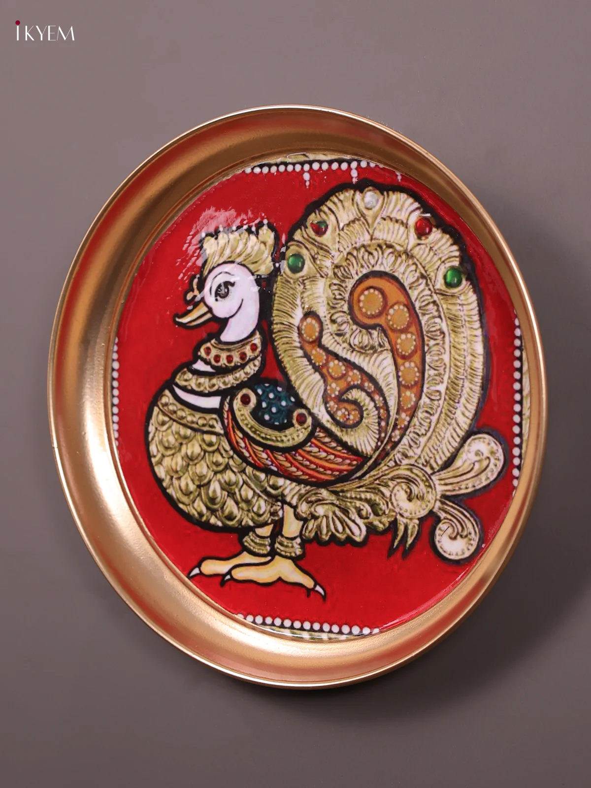 Annapakshi - Printed Brass Coated Plate With Hook Red - 8 inch - Image 3