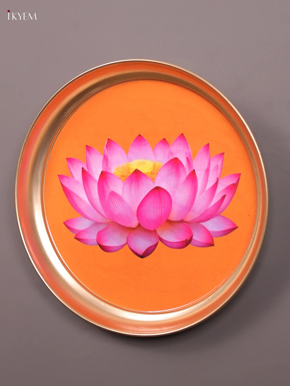 Lotus - Printed Brass Coated Plate With Hook Orange & Pink - 8 inch - Image 3
