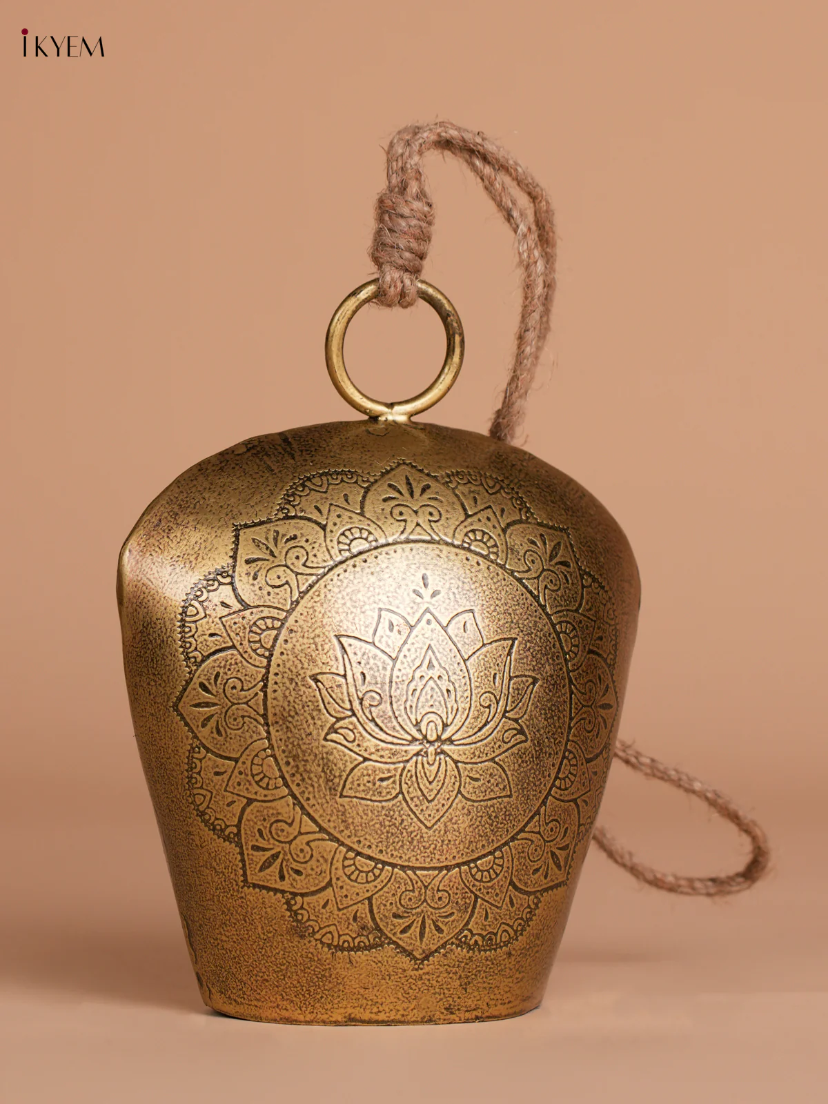 Metal Cow Bell with Lotus Engraving & Rope Handle - Big - 7 Inch - KEC16003 - Image 2
