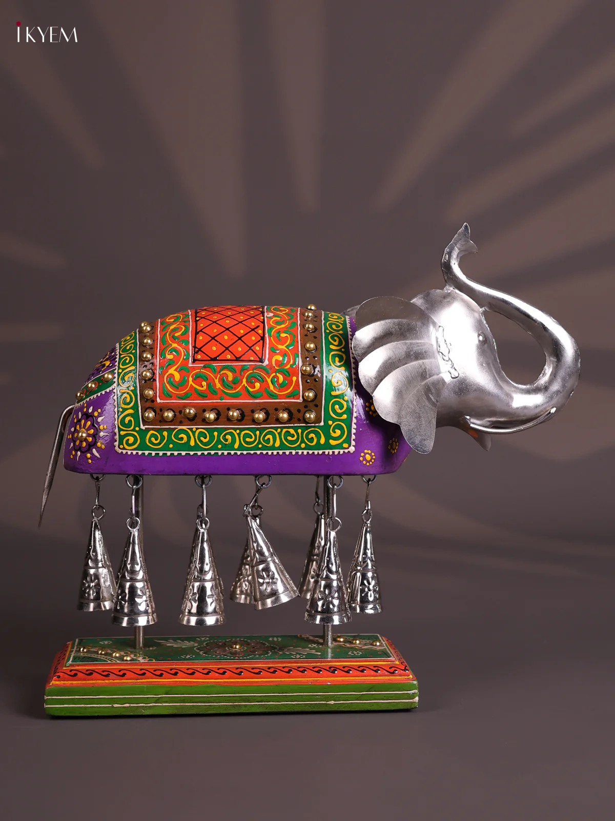 Hand Painted Wood And Metal 10 Bell - Elephant
