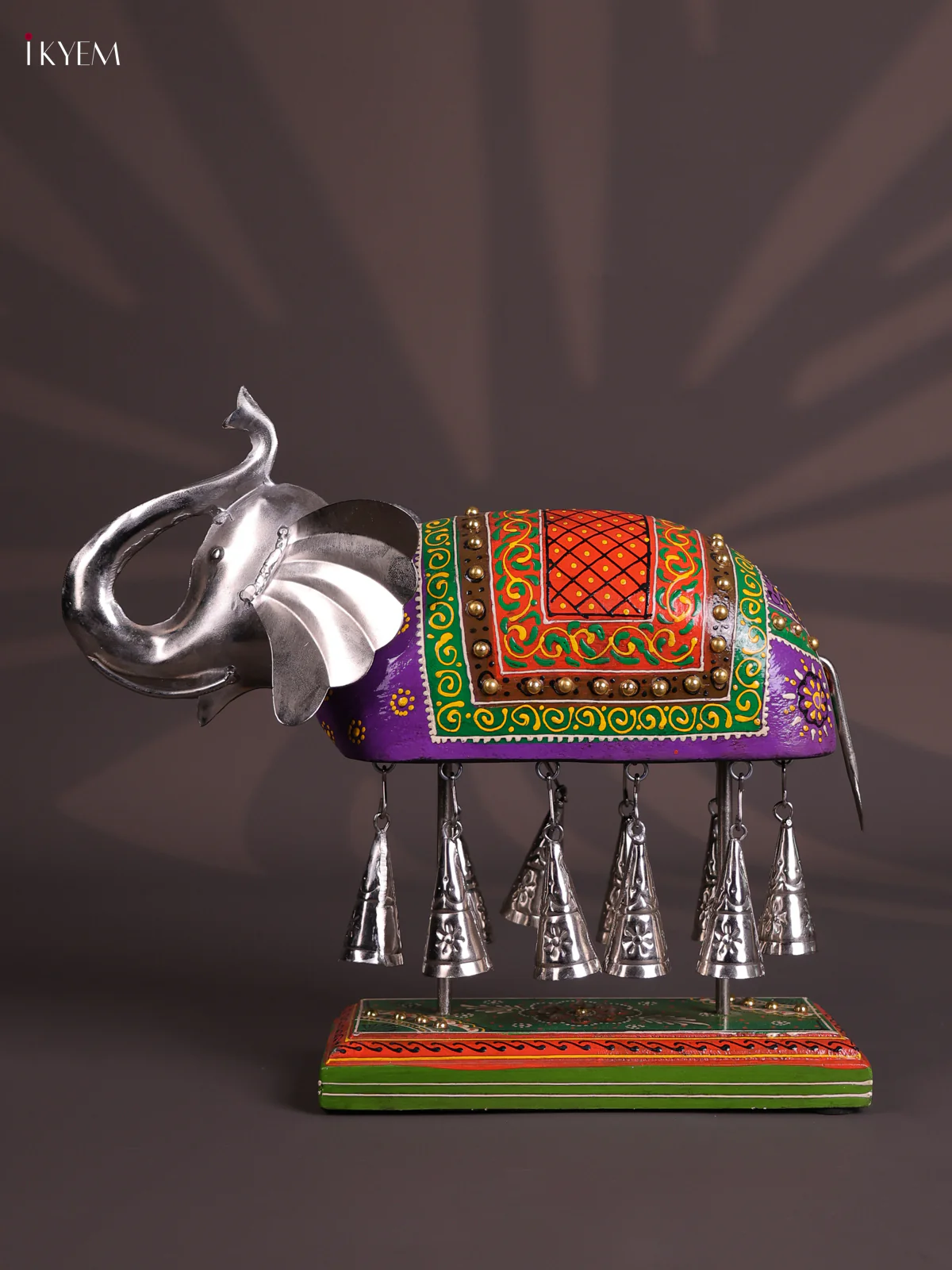 Hand Painted Wood And Metal 10 Bell - Elephant - Image 3