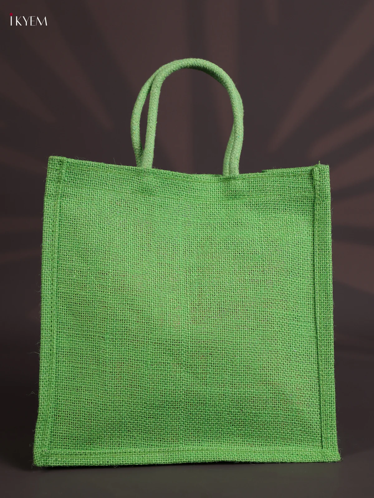 Green Half & Half Kalamkari Jute Bag with Rope Handles-KEC18007 - Image 3
