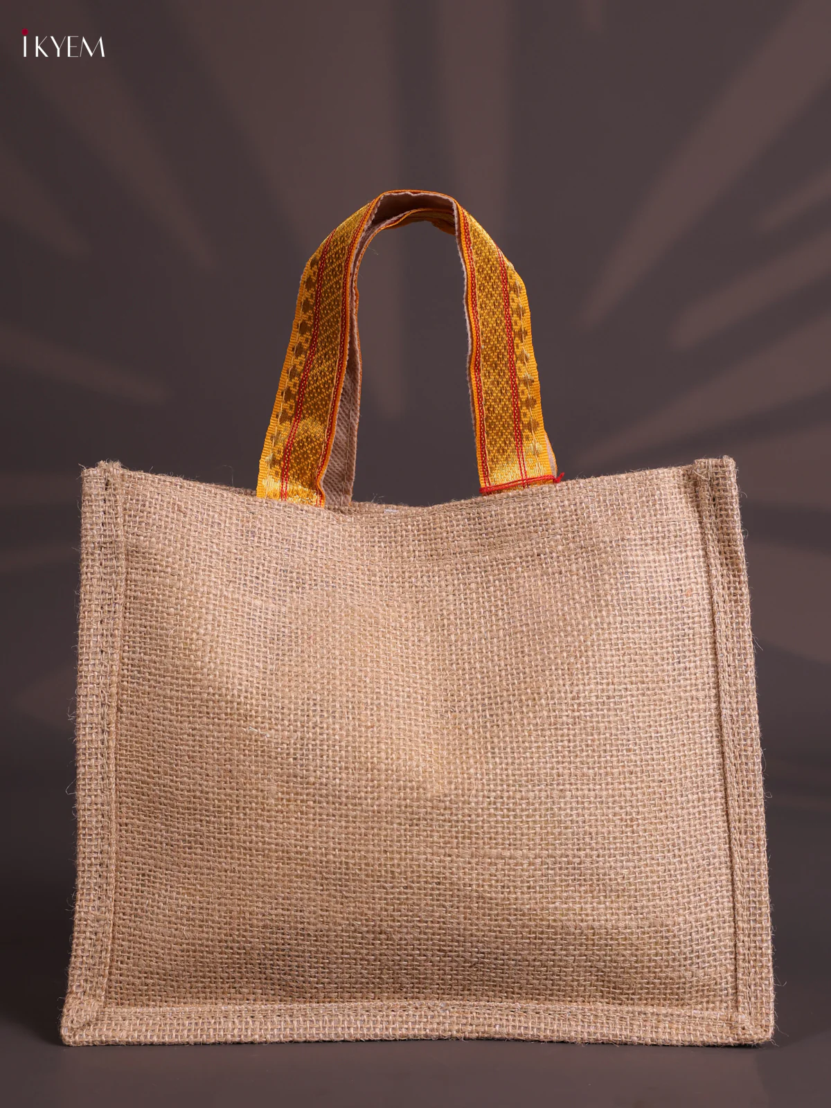 Light Green Half & Half Raw Silk Jute Bag with Velcro on Top-KEC18012 - Image 3
