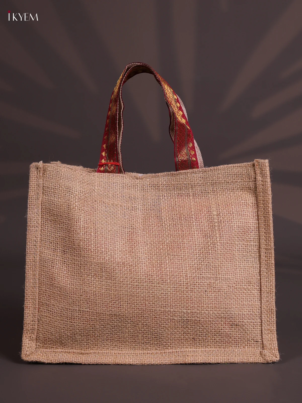 Maroon Half & Half Raw Silk Jute Bag with Velcro on Top-KEC18018 - Image 3