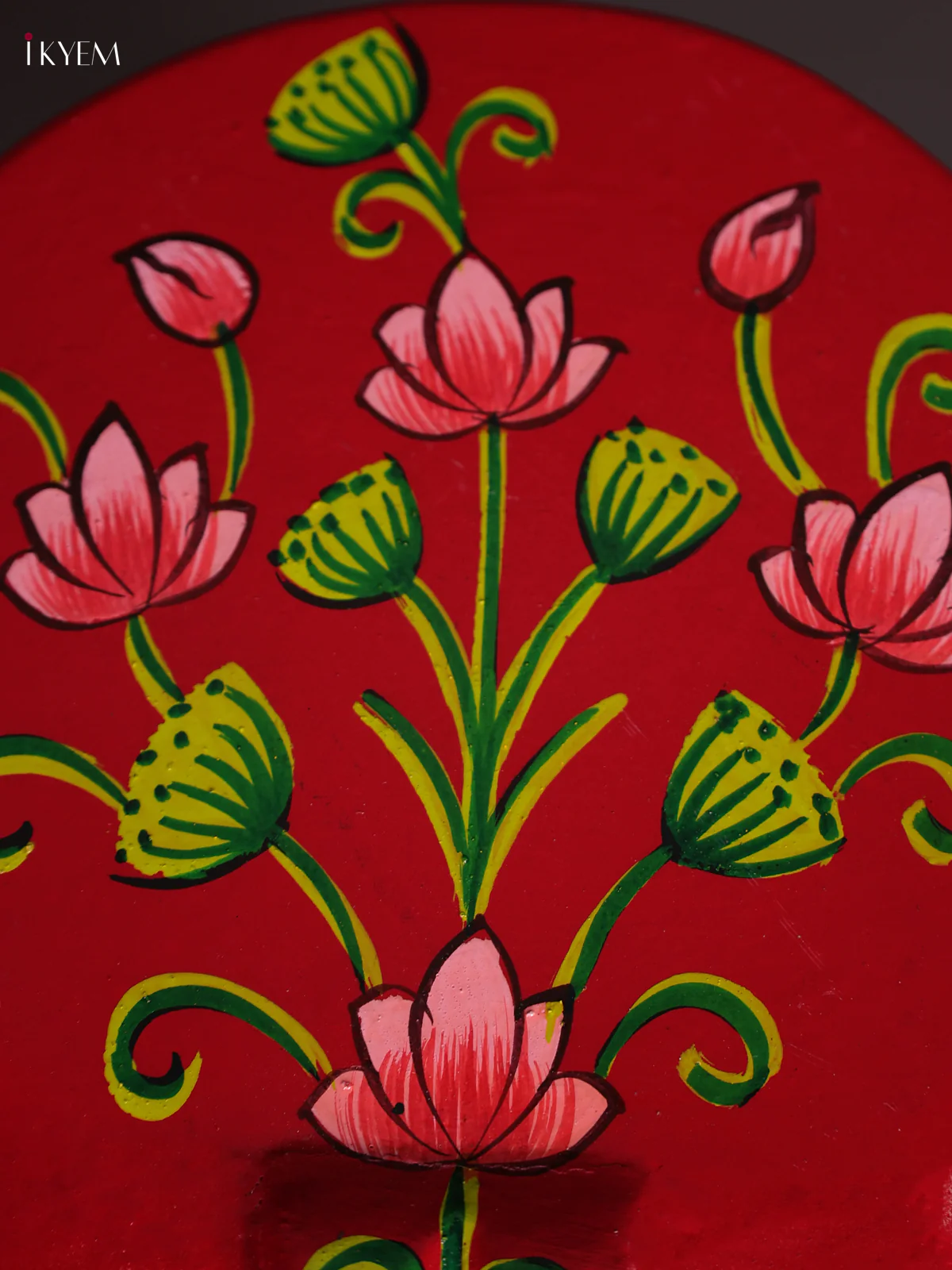 Hand-Painted Wooden Elephant Stool - Red- 6 inches-KEC18029 - Image 4