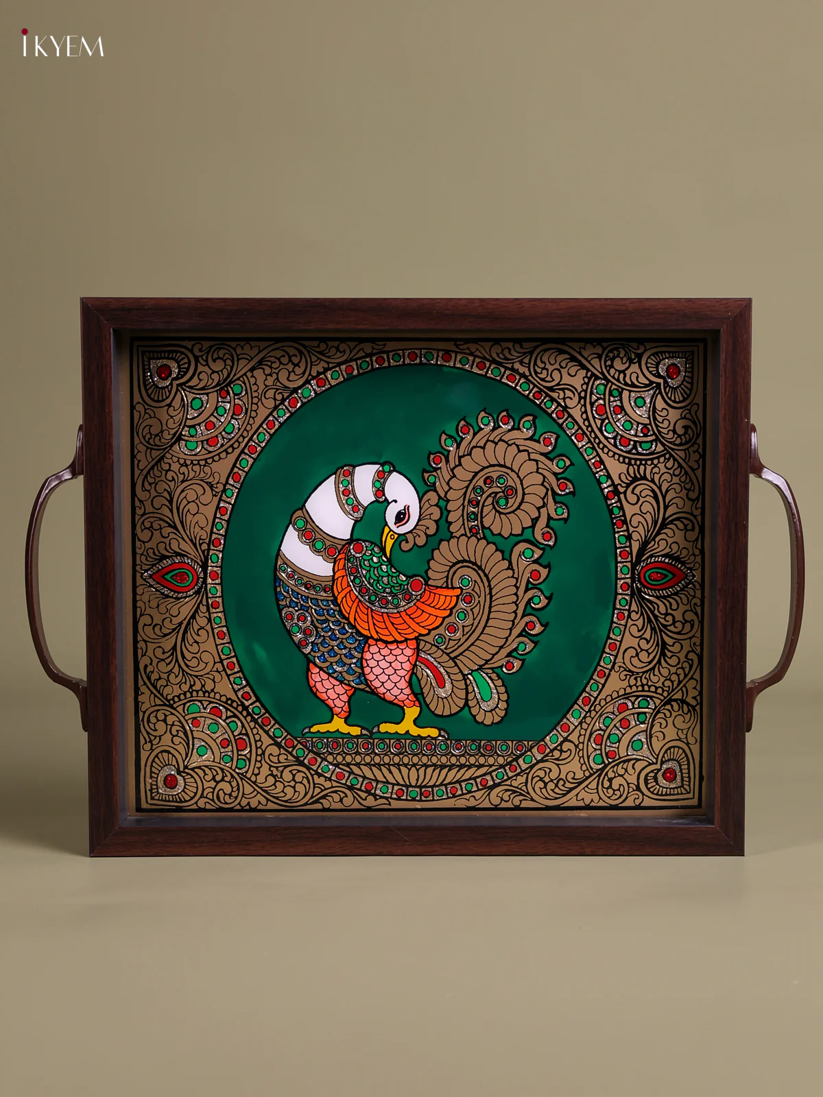 Reverse Glass Painted Tray (11.5x9.5) - Peacock - Green-KEC18033 - Image 2