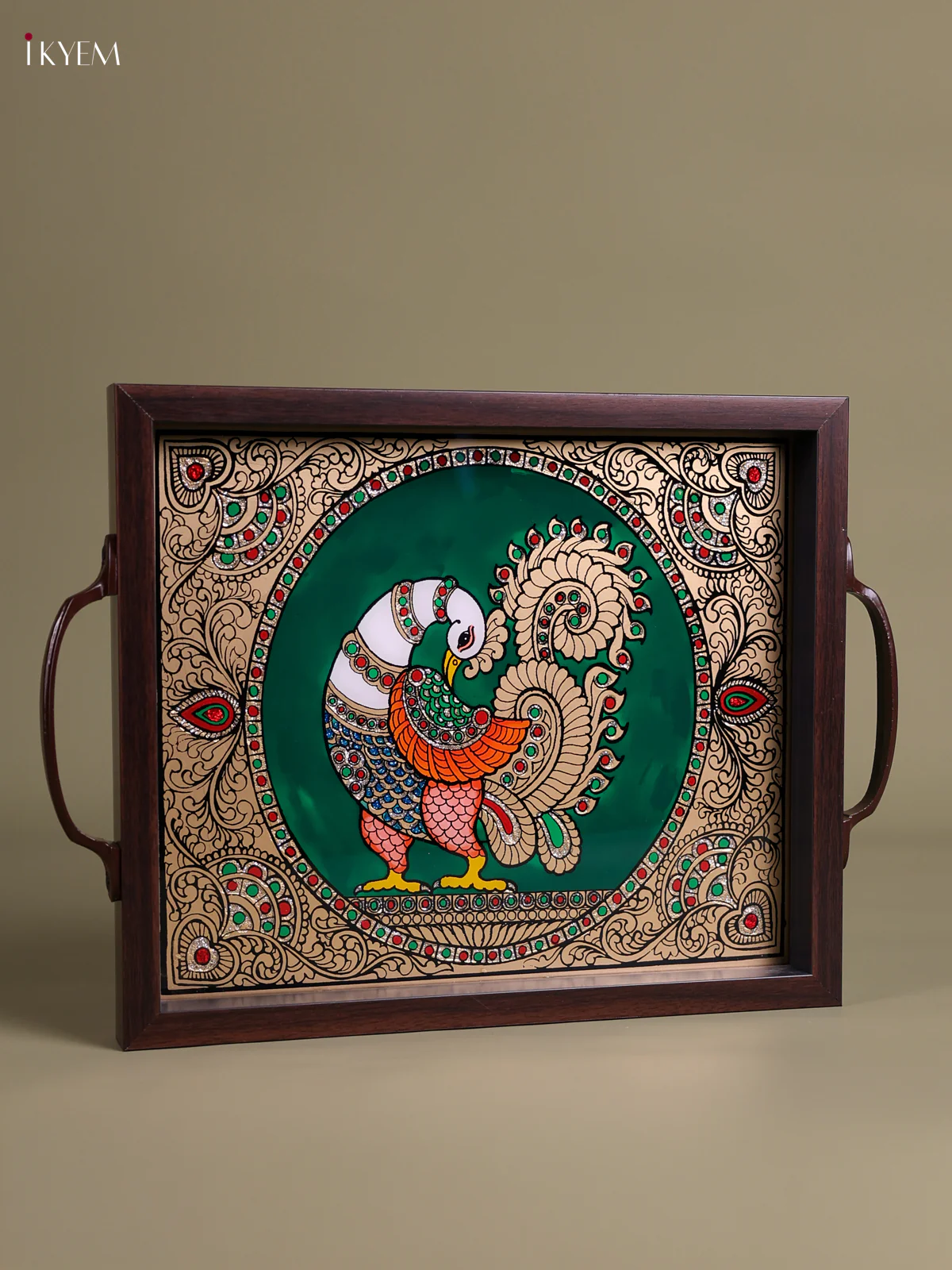 Reverse Glass Painted Tray (11.5x9.5) - Peacock - Green-KEC18033 - Image 3