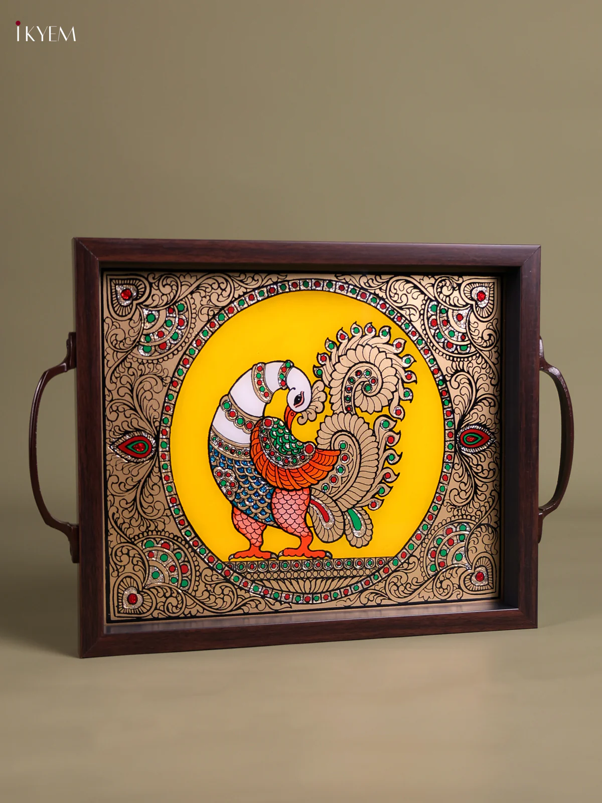 Reverse Glass Painted Tray (11.5x9.5) - Peacock - Yellow-KEC18035 - Image 3