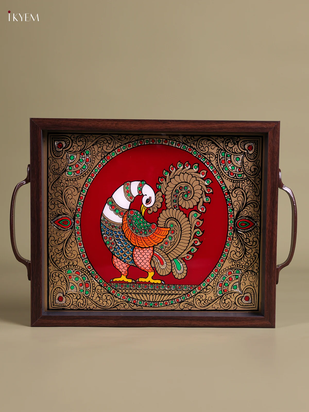 Reverse Glass Painted Tray (11.5x9.5) - Peacock - Red-KEC18036 - Image 2