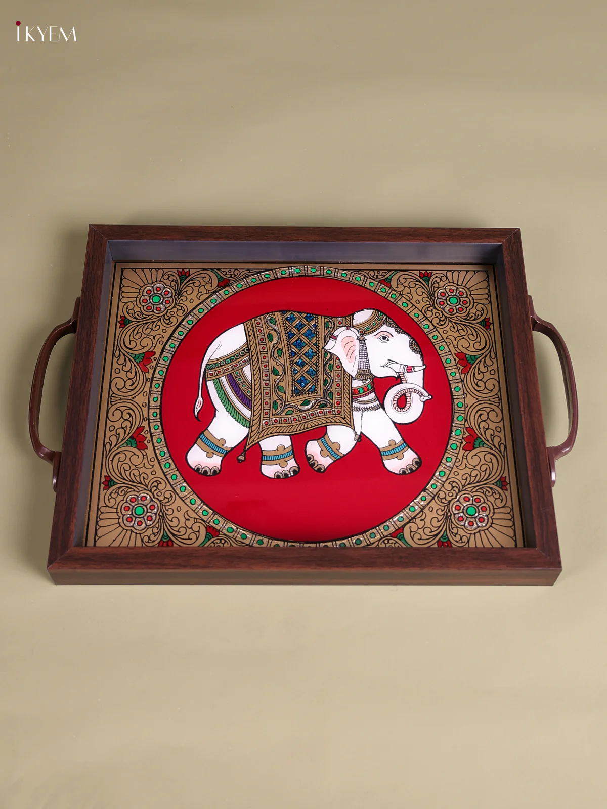 Reverse Glass Painted Tray (11.5x9.5) - Elephant - Red-KEC18037