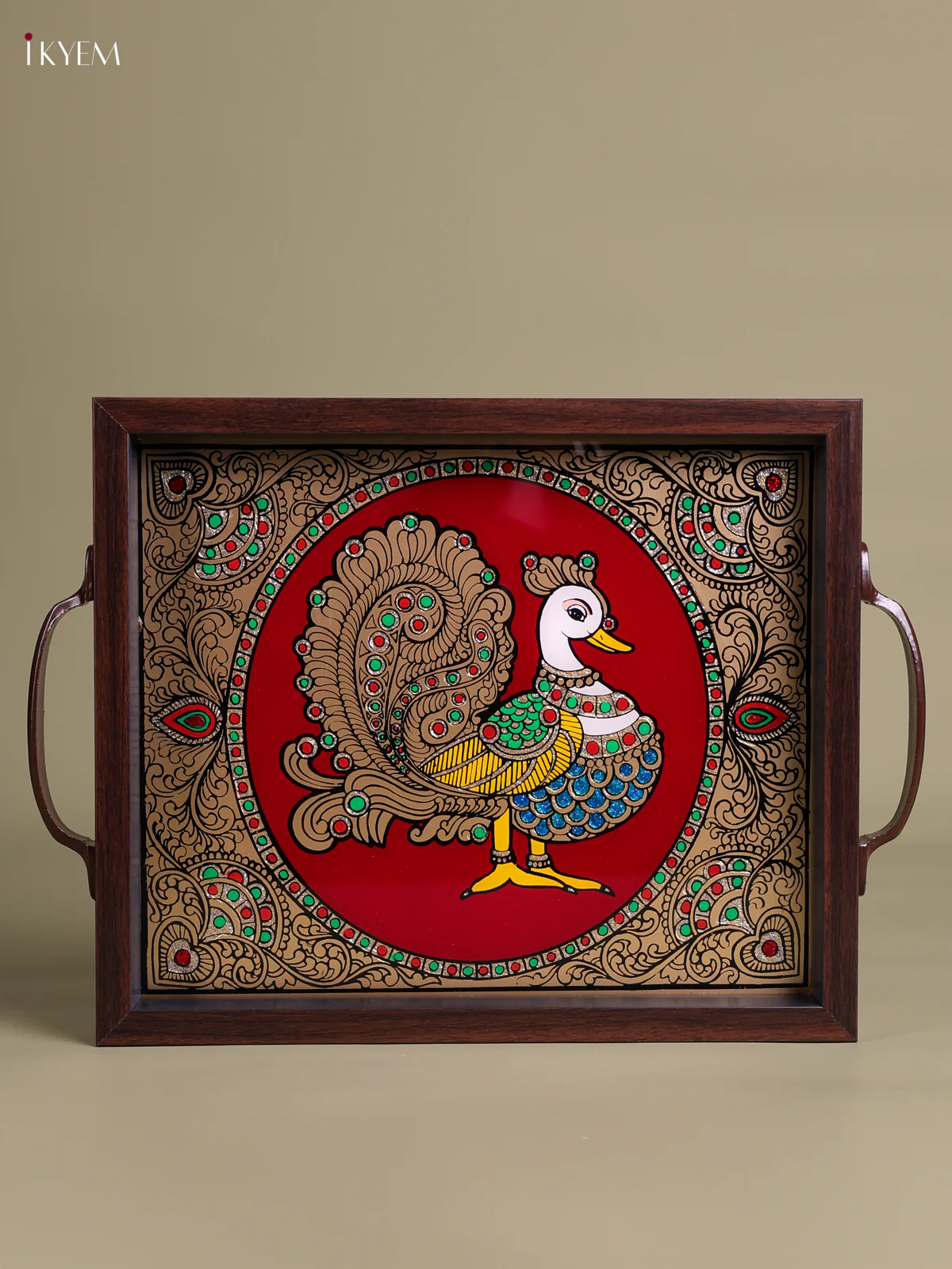 Reverse Glass Painted Tray (11.5x9.5) - Annapakshi - Red-KEC18038 - Image 2