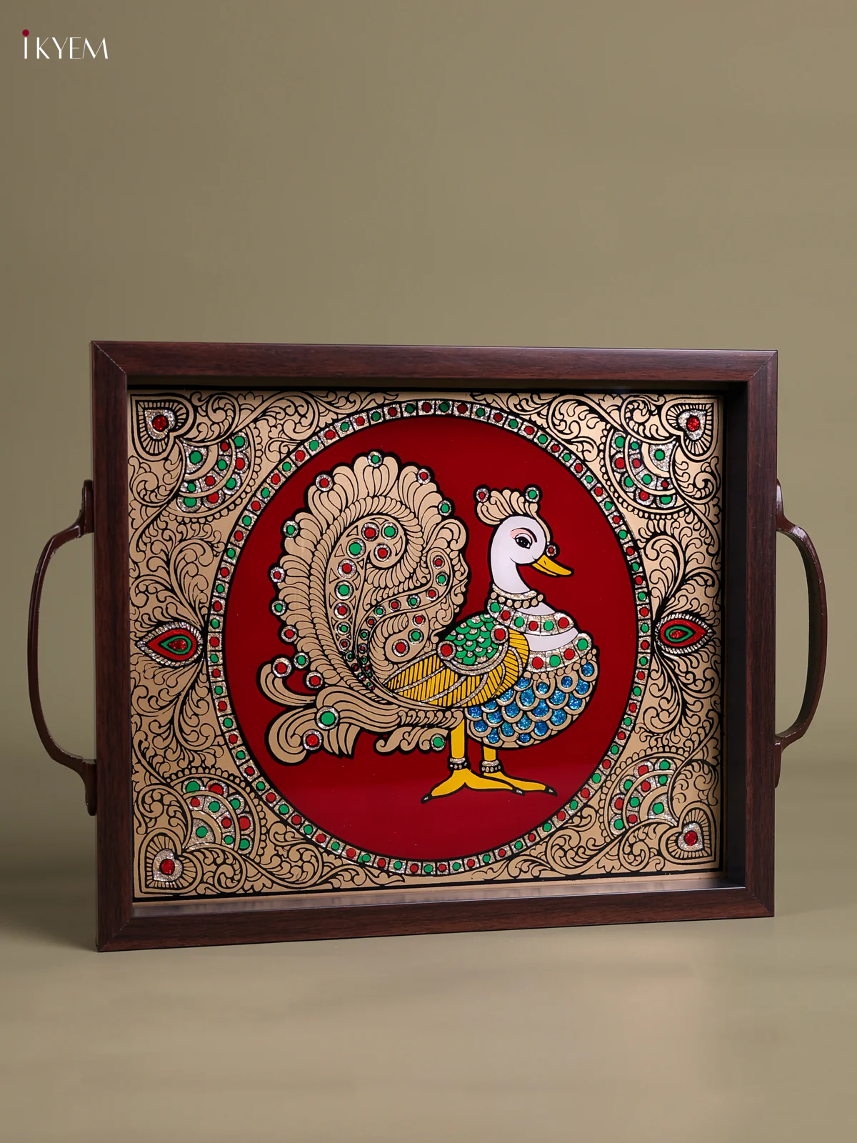 Reverse Glass Painted Tray (11.5x9.5) - Annapakshi - Red-KEC18038 - Image 3