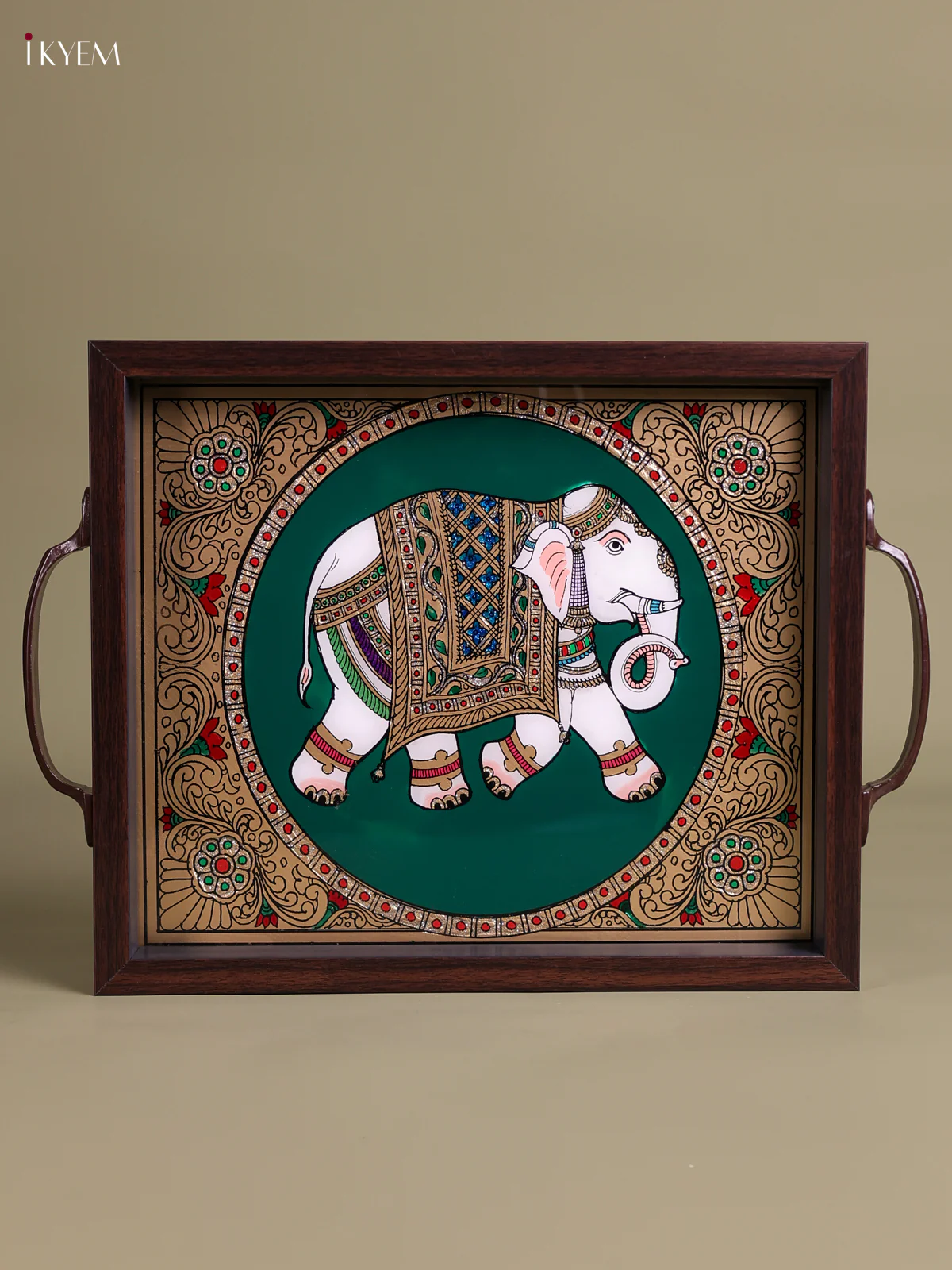 Reverse Glass Painted Tray (11.5x9.5) - Elephant - Green-KEC18039 - Image 2