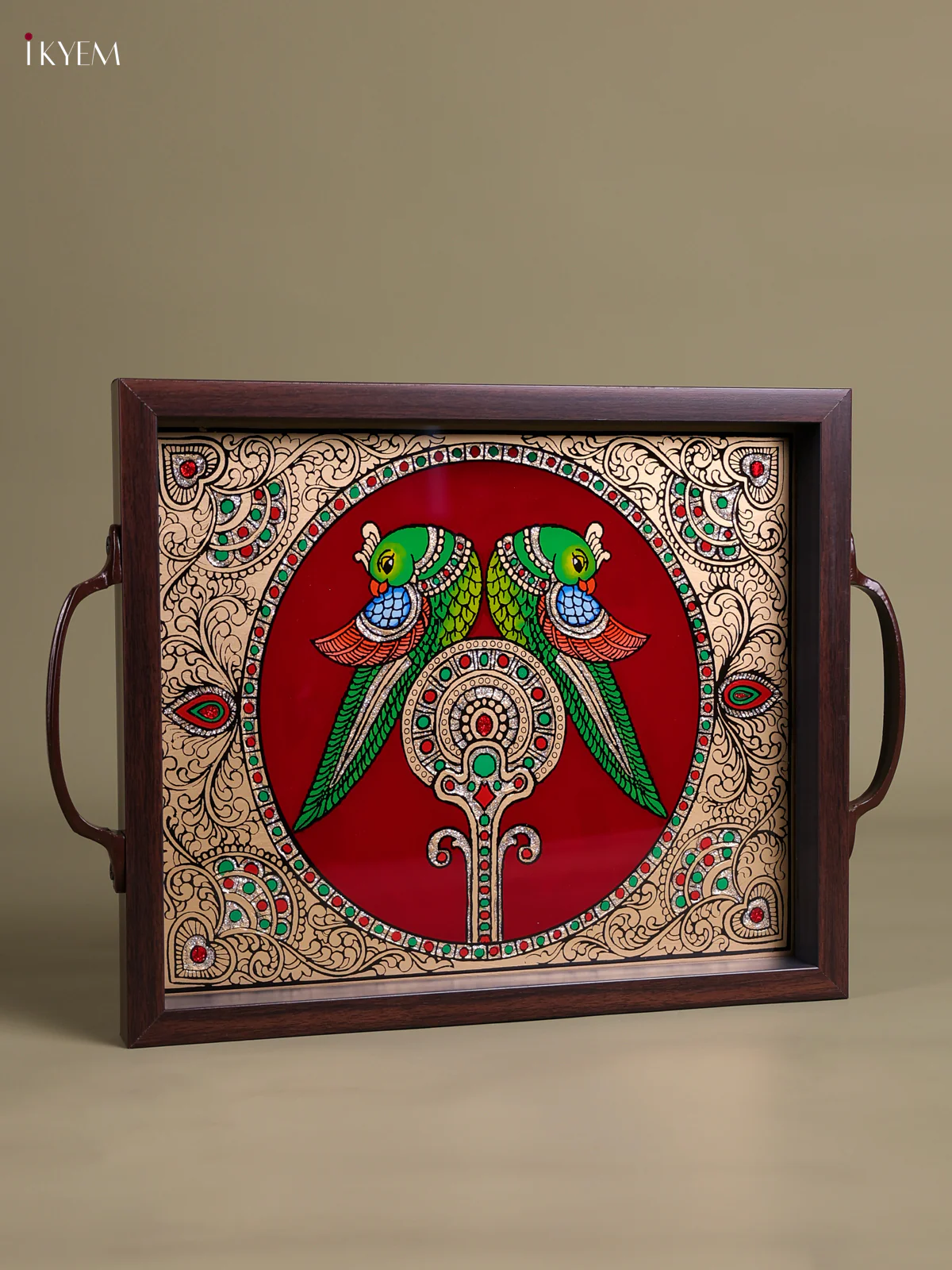 Reverse Glass Painted Tray (11.5x9.5) - Twin Parrot Red-KEC18043 - Image 3