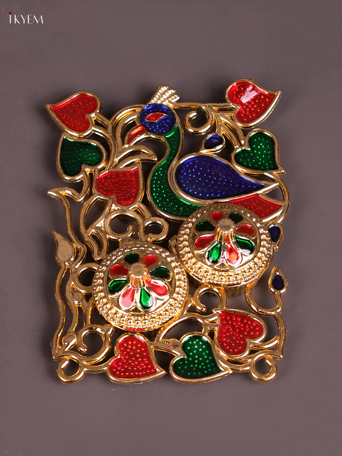 Meenakari Haldi Kumkum Holder - Peacock Design-KEC20015