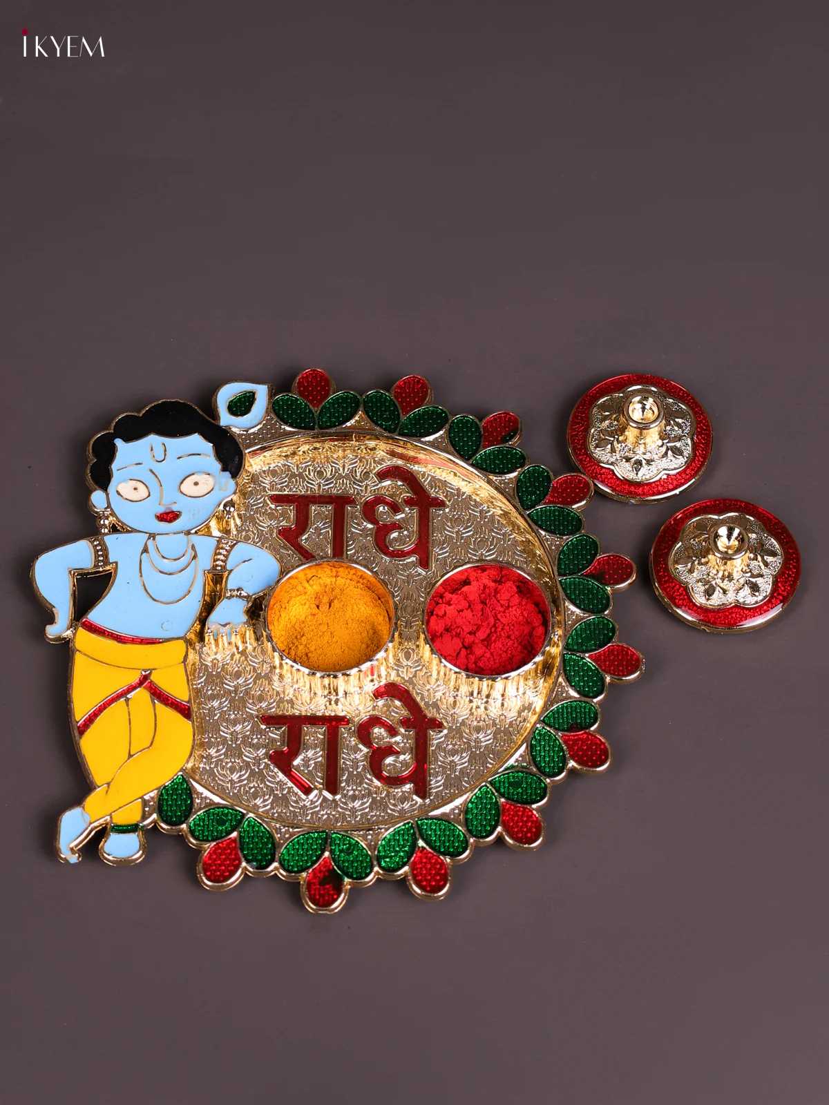 Meenakari Haldi Kumkum Holder - Krishna-KEC20018 - Image 2