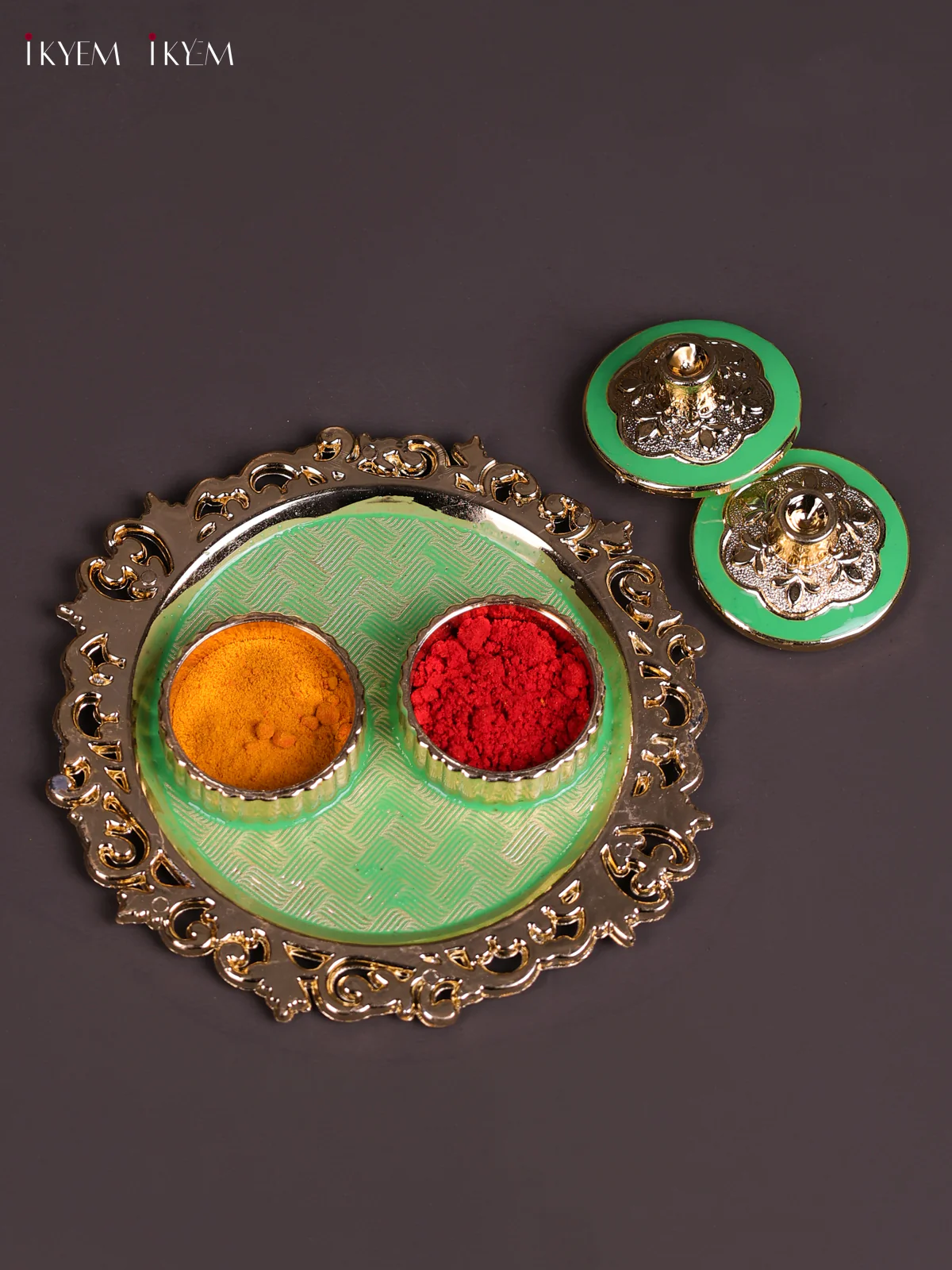 Meenakari Haldi Kumkum Holder - Green-KEC20050 - Image 2