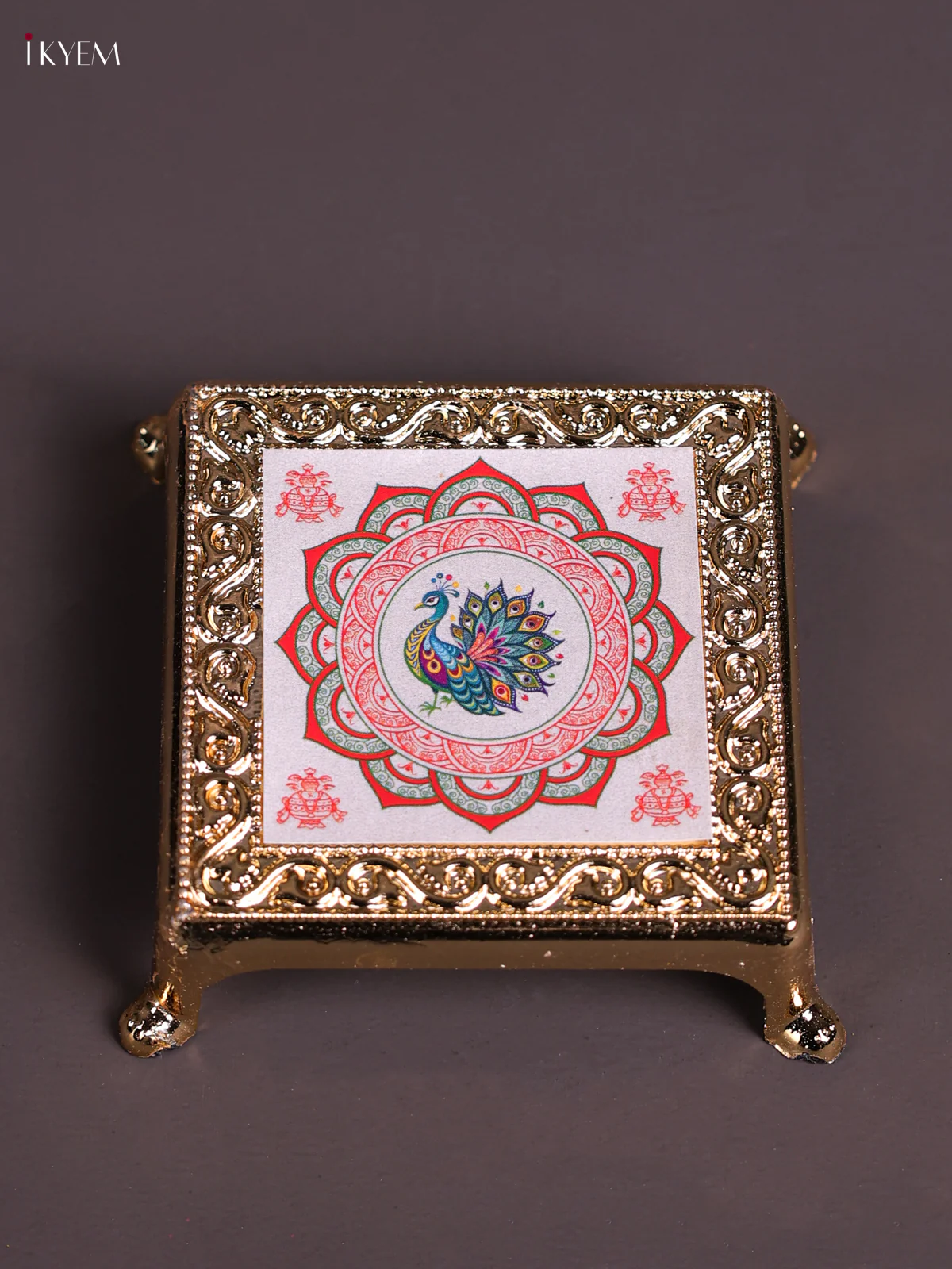 White & Peacock Design Printed Chowki - (3×3)-KEC20053