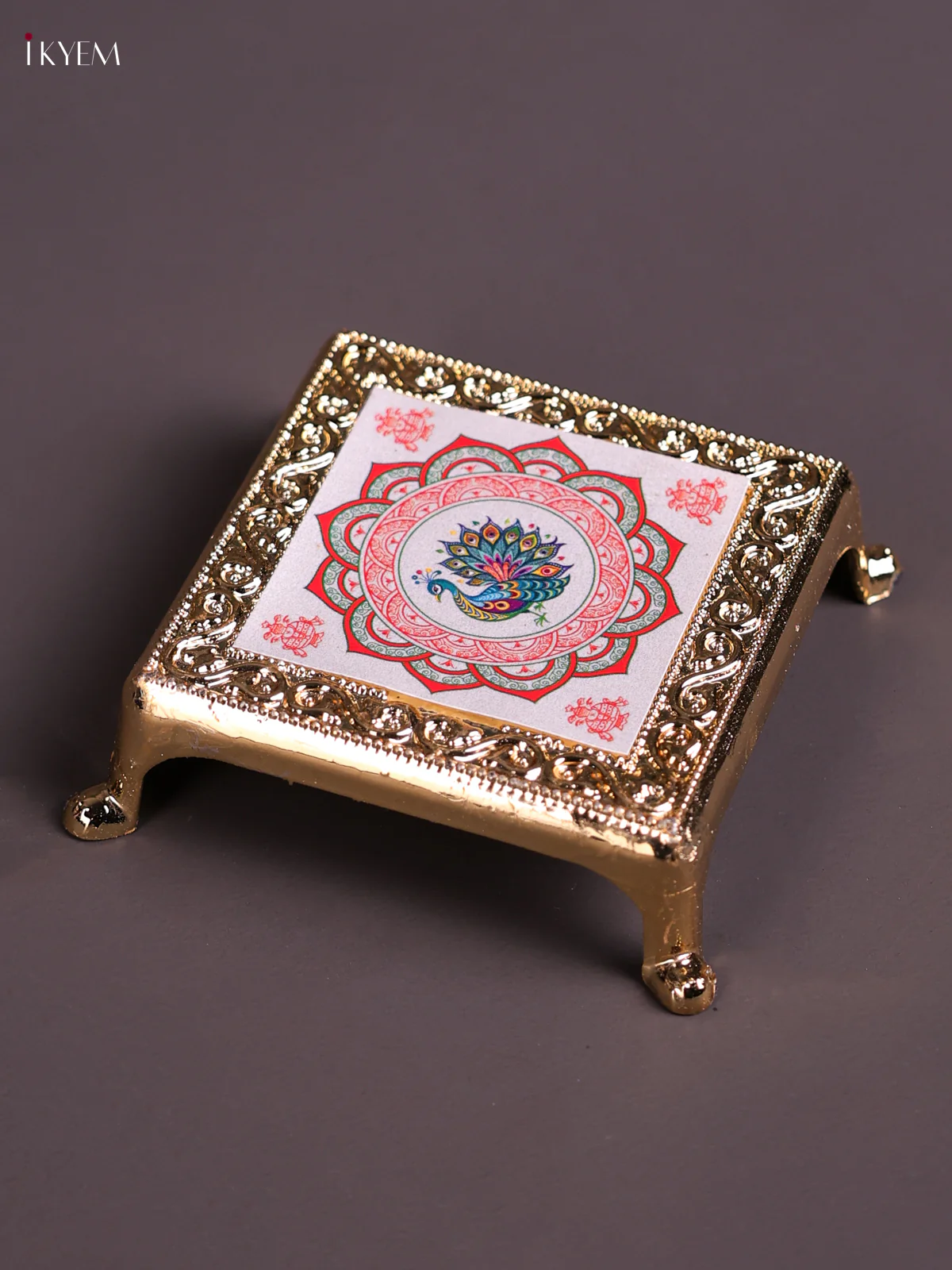 White & Peacock Design Printed Chowki - (3×3)-KEC20053 - Image 2