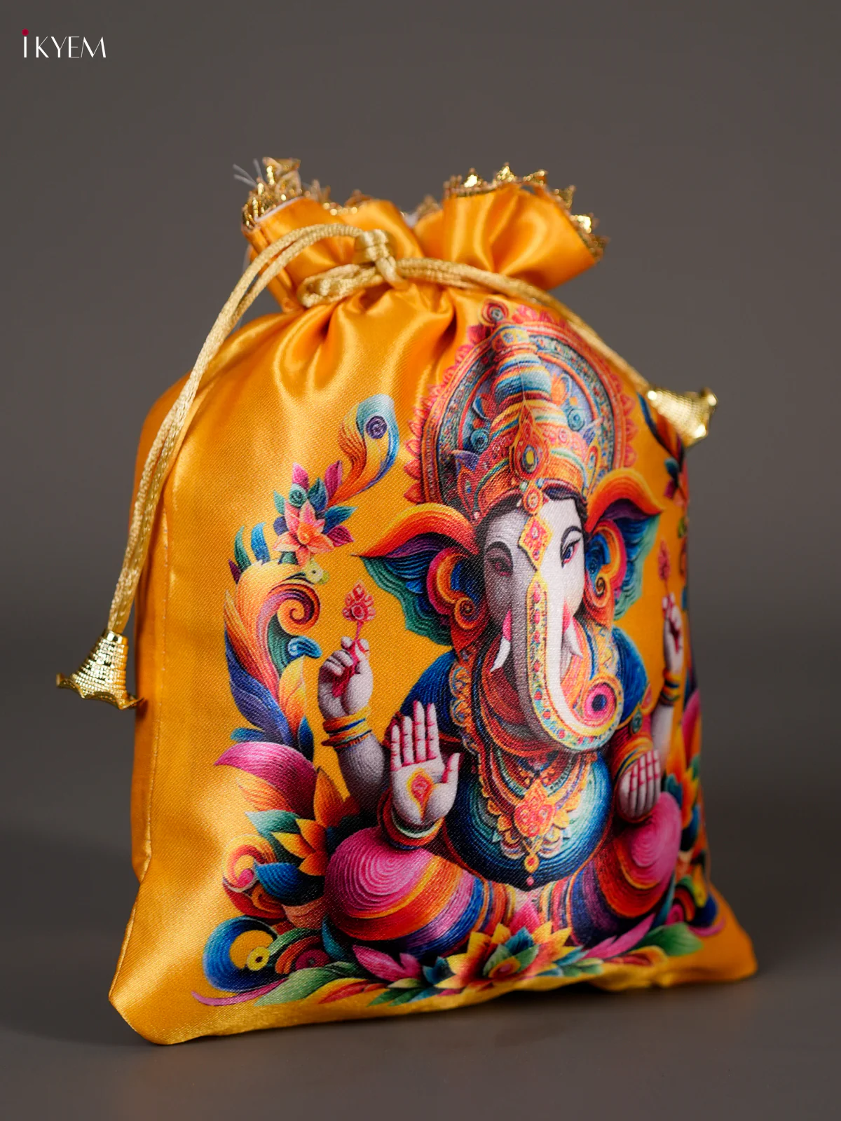 Ganesha Printed Potli Bag - Yellow-KEC20063 - Image 2