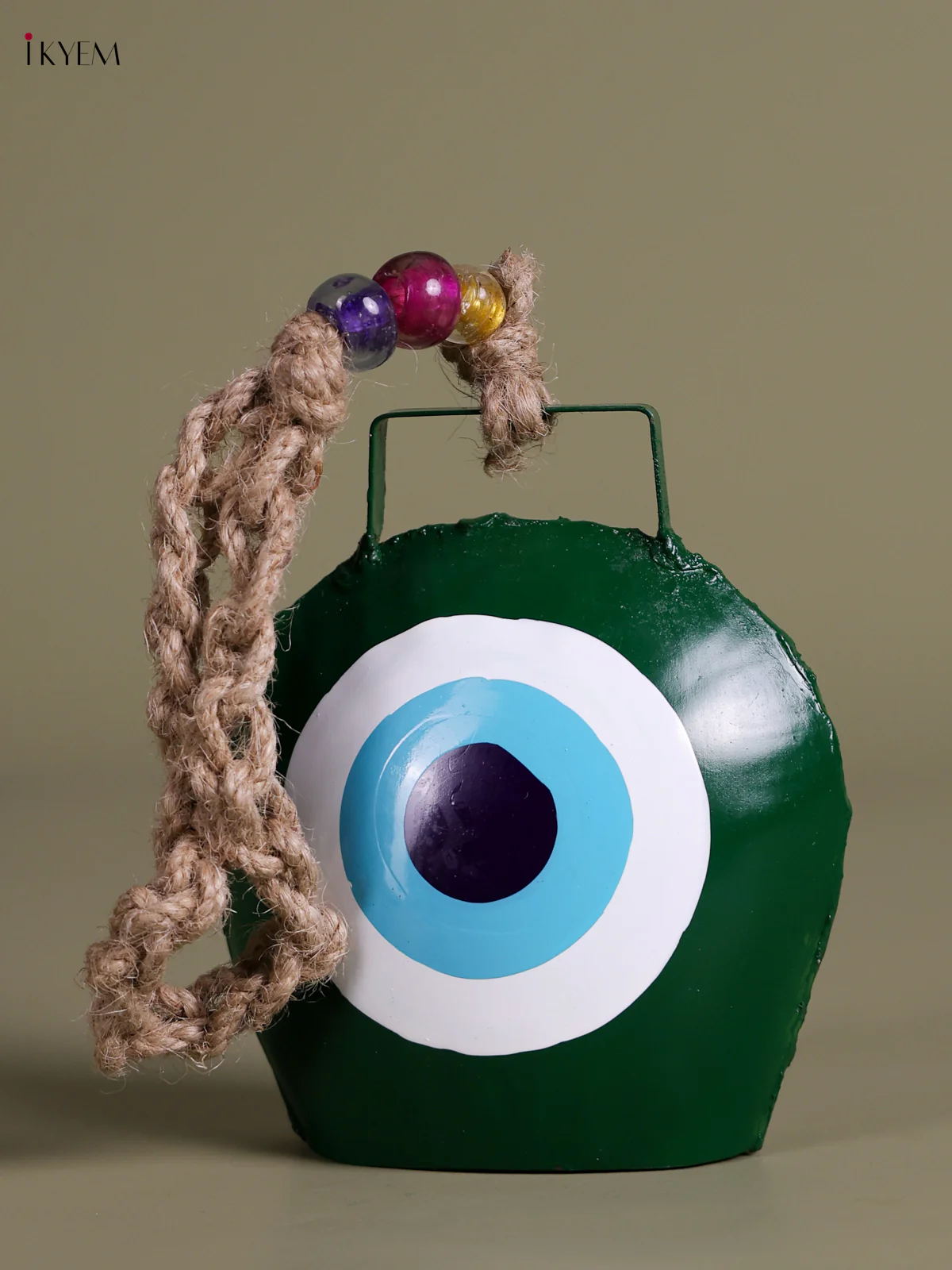 Metal Evil Eye Bell With Jute Hanging - Green-KEC26001 - Image 2