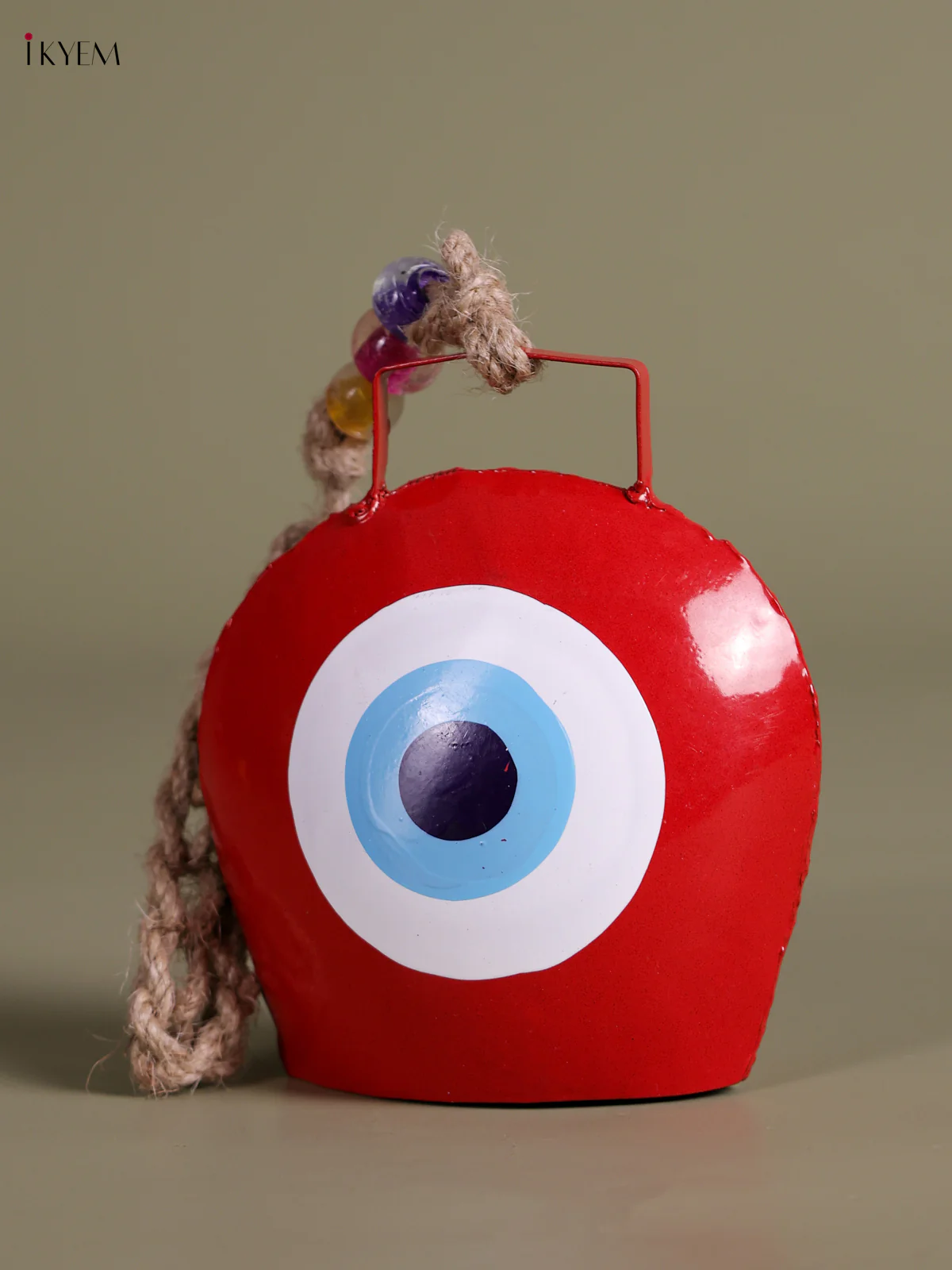Metal Evil Eye Bell With Jute Hanging - Red-KEC26002 - Image 2