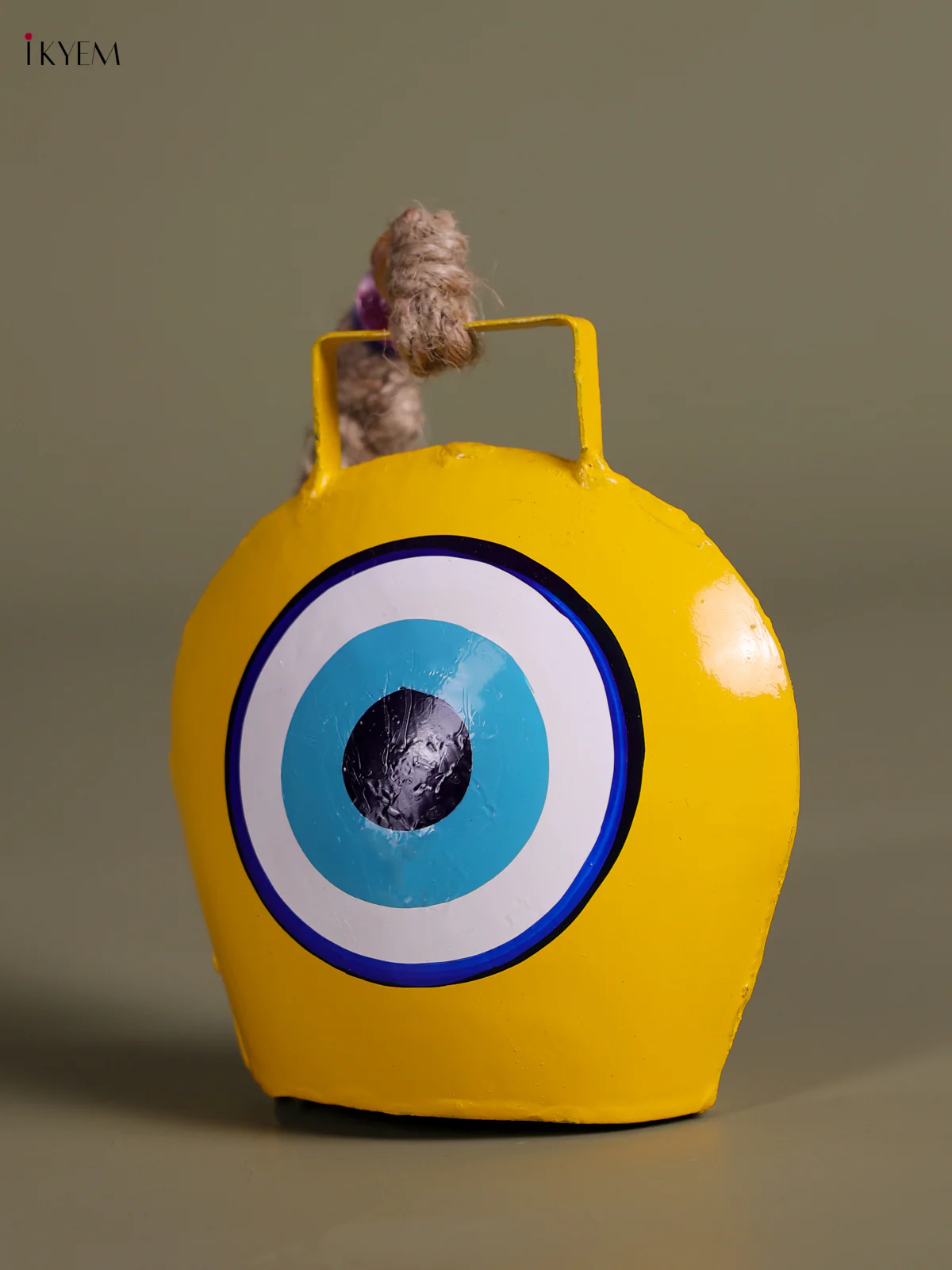 Metal Evil Eye Bell With Jute Hanging - Yellow-KEC26004 - Image 2