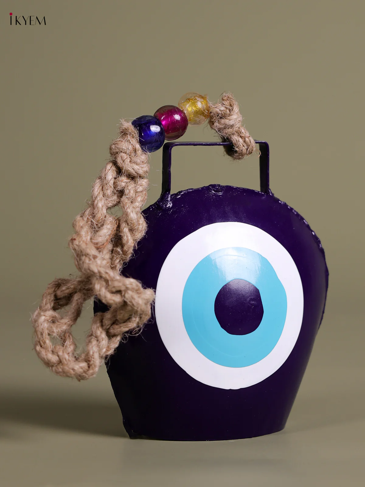 Metal Evil Eye Bell With Jute Hanging - Purple-KEC26005 - Image 2