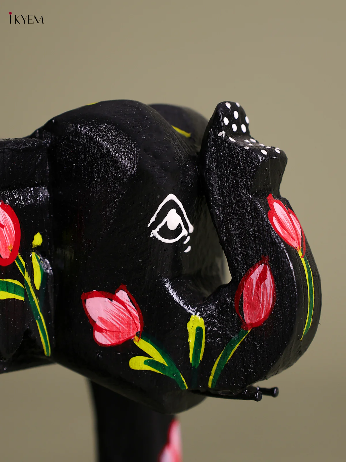 Hand-Painted Wooden Elephant Stool - Black- 6 inches-KEC26008 - Image 2