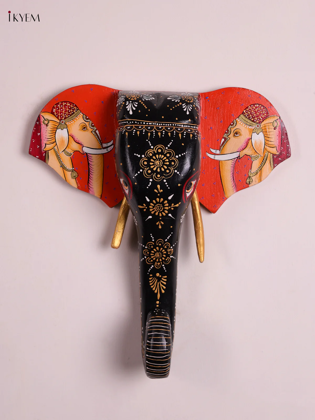 Wooden Handpainted elephant Head - Black-KEC26010